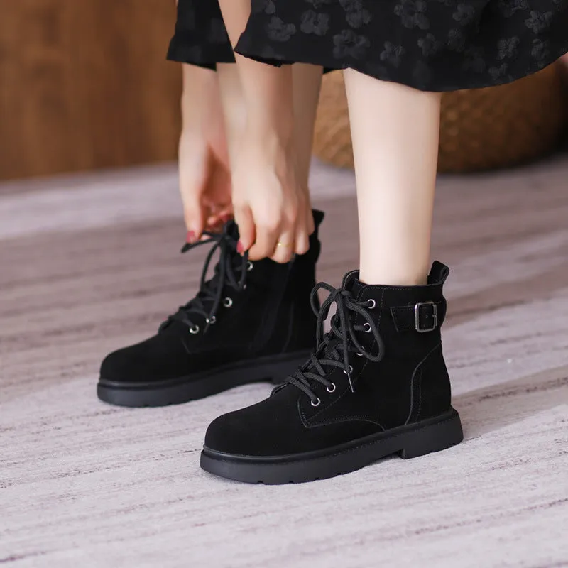 Women's Suede Lace-Up Short Boot