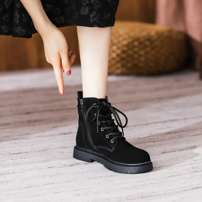 Women's Suede Lace-Up Short Boot