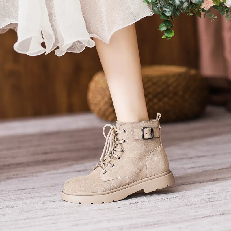 Women's Suede Lace-Up Short Boot